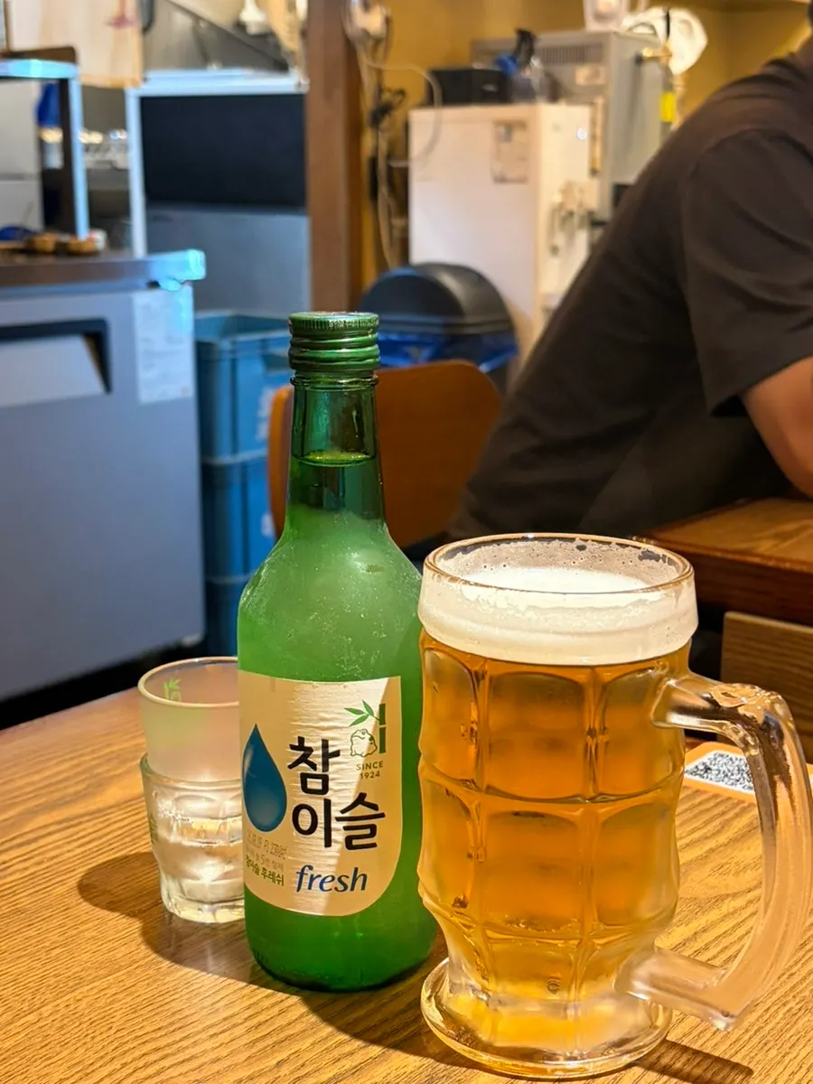 Soju and draft beer served first