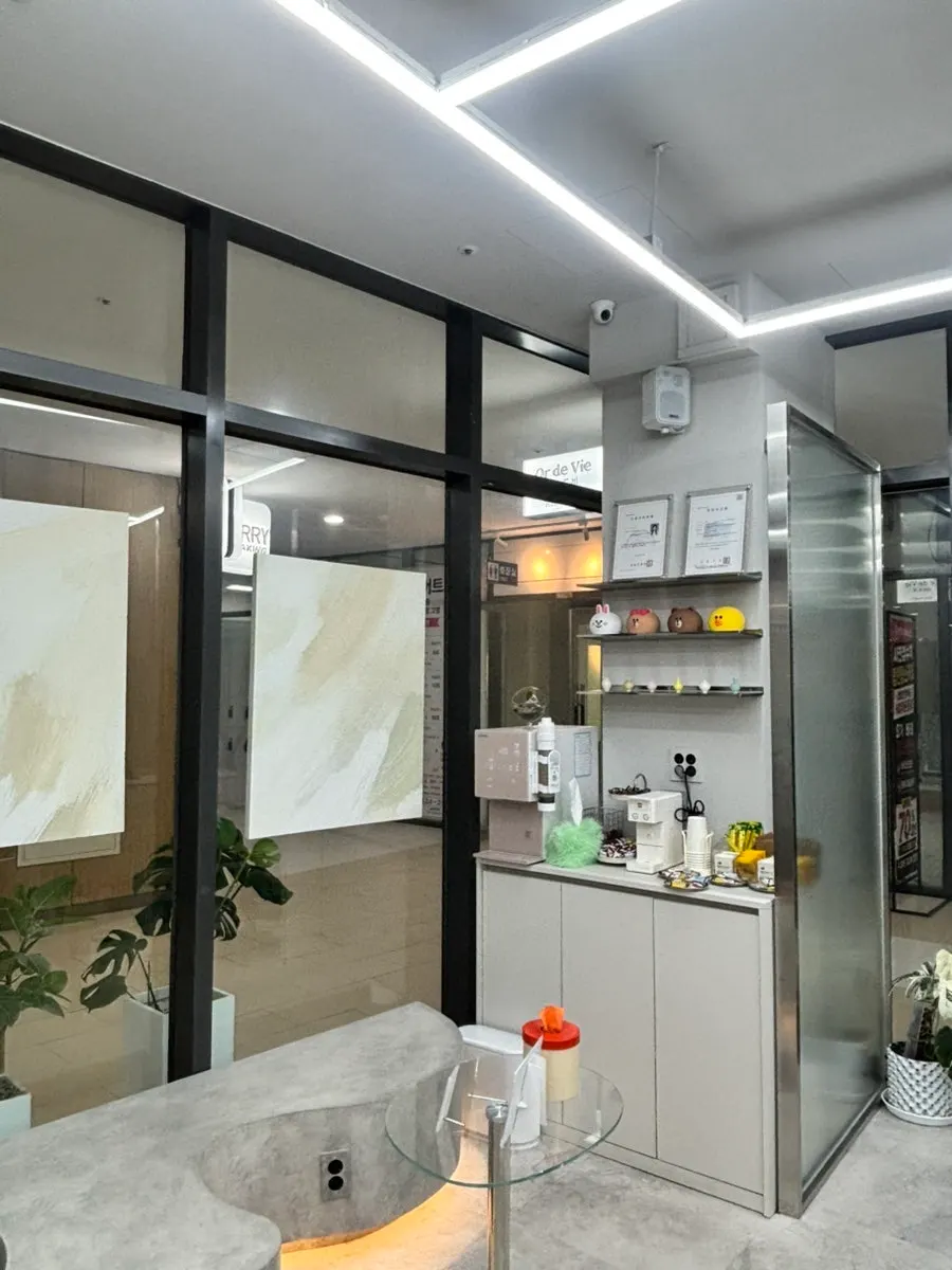 Hair products and display area in the salon