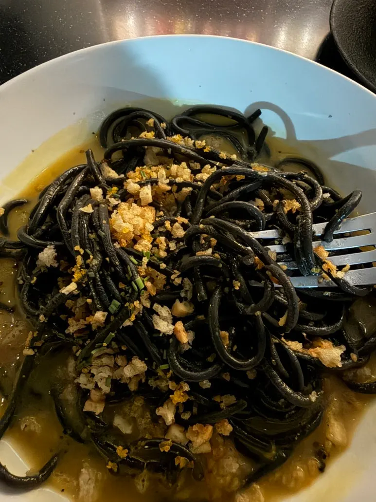 Bottarga pasta with black fresh noodles