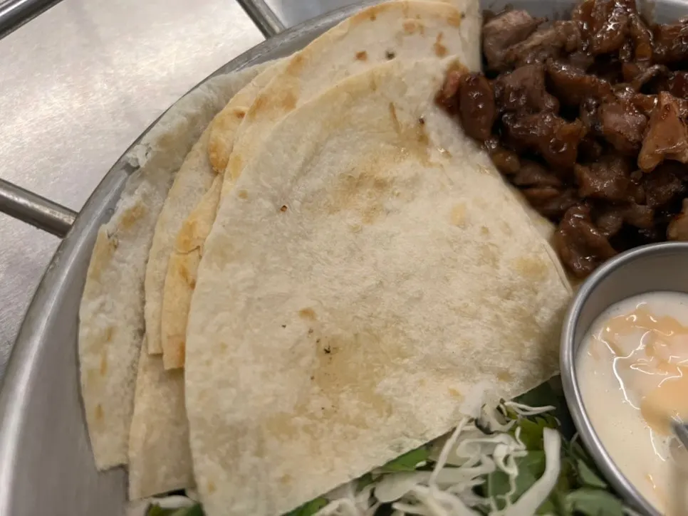 Tortilla grilled until slightly charred on the surface