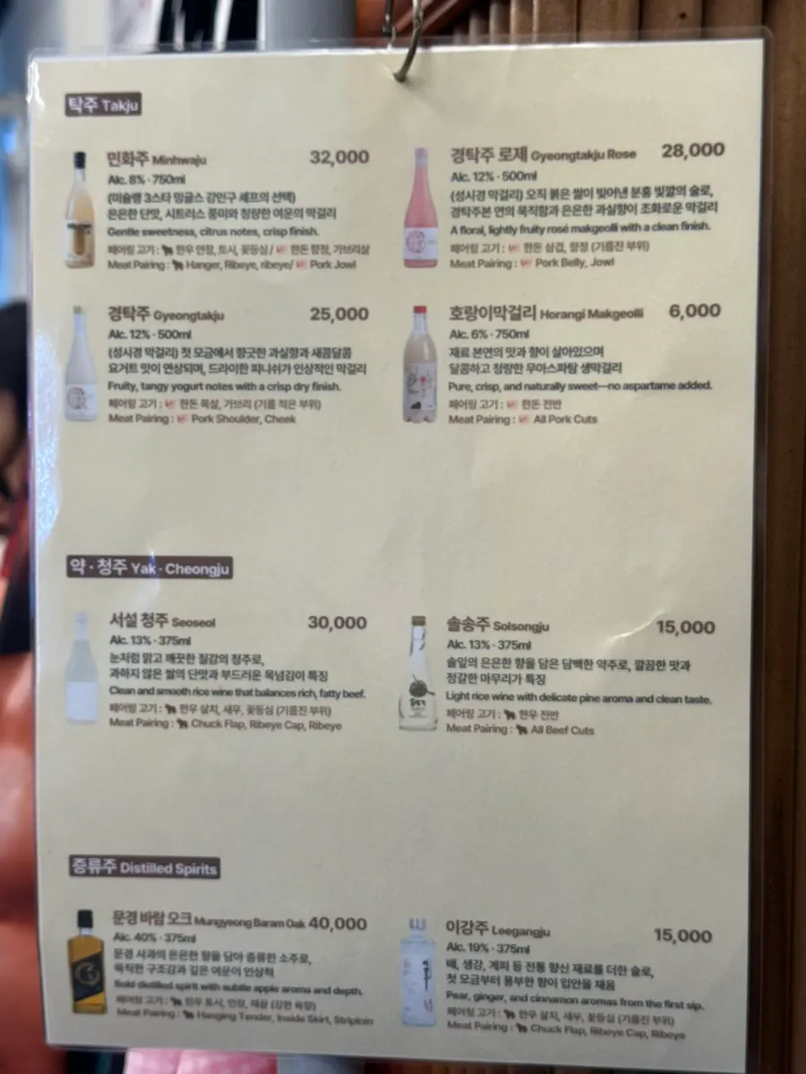 Side dish and alcohol menu at Beefjeong