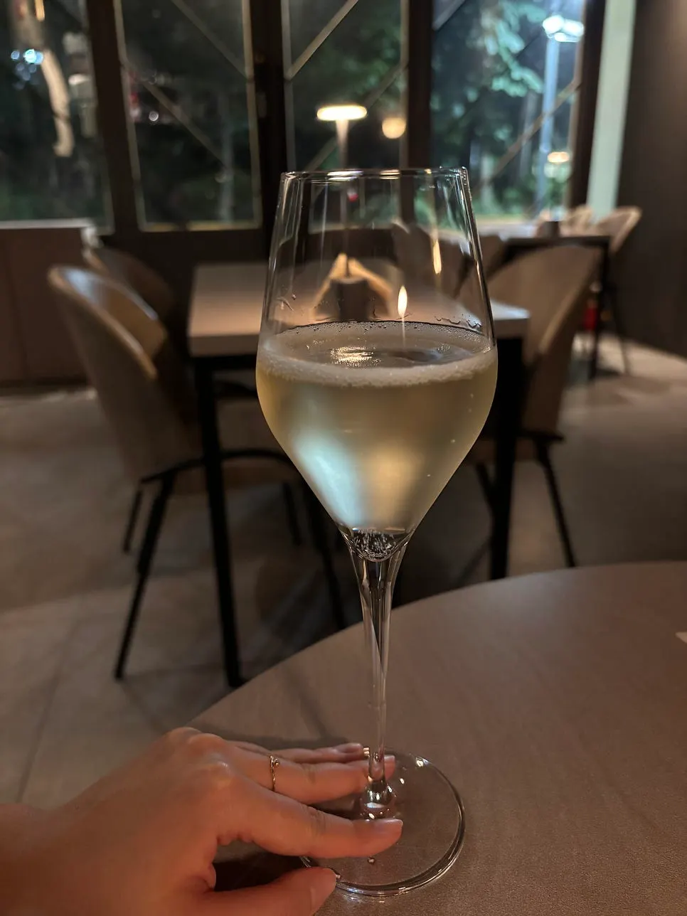 A glass of Terre di Chieti Pecorino white wine