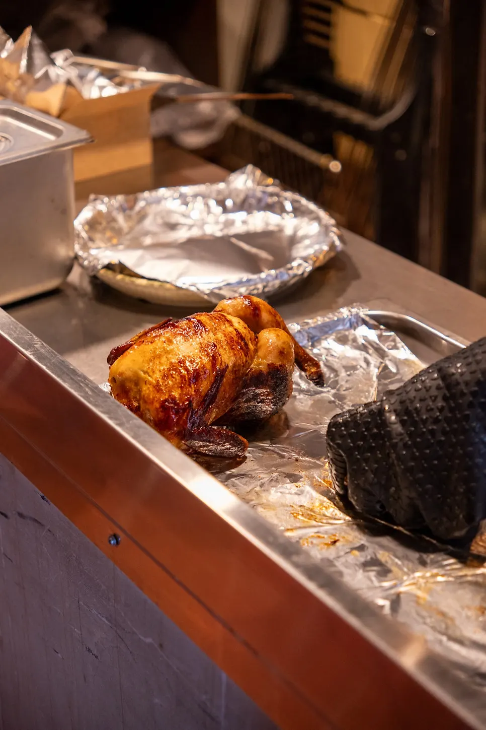 A piece of golden chicken wrapped in gim