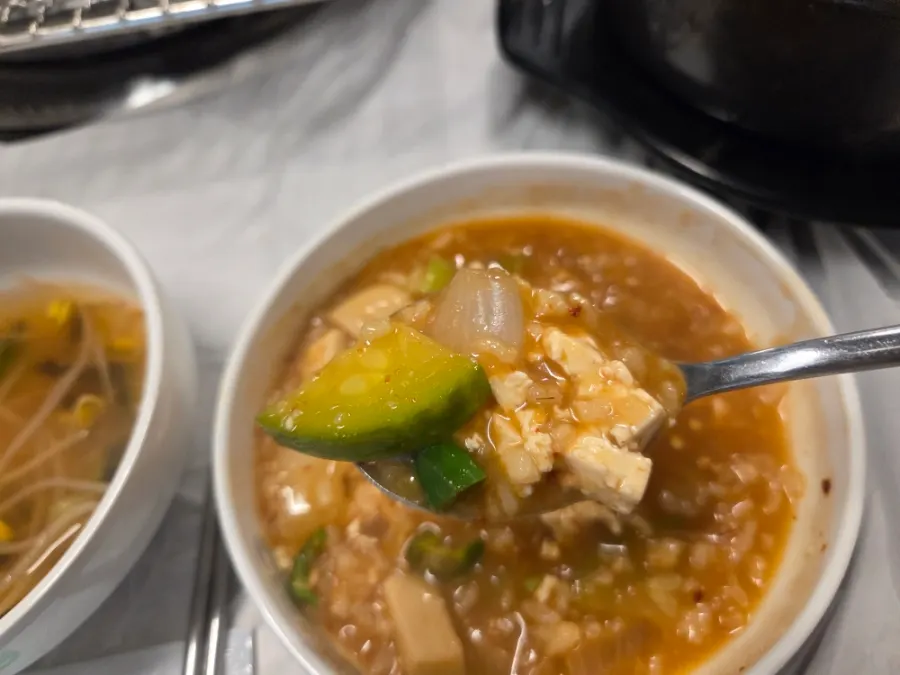 Hot soybean-paste rice stew to finish a grilled meal