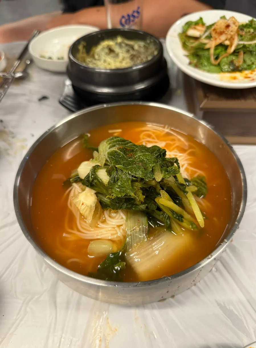 Basic side dishes and soybean-sprout soup on the table