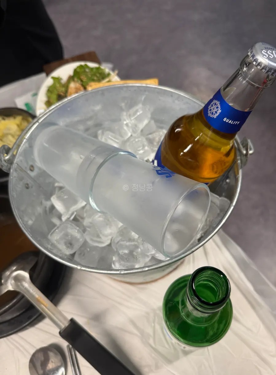 Beer kept in an ice basket