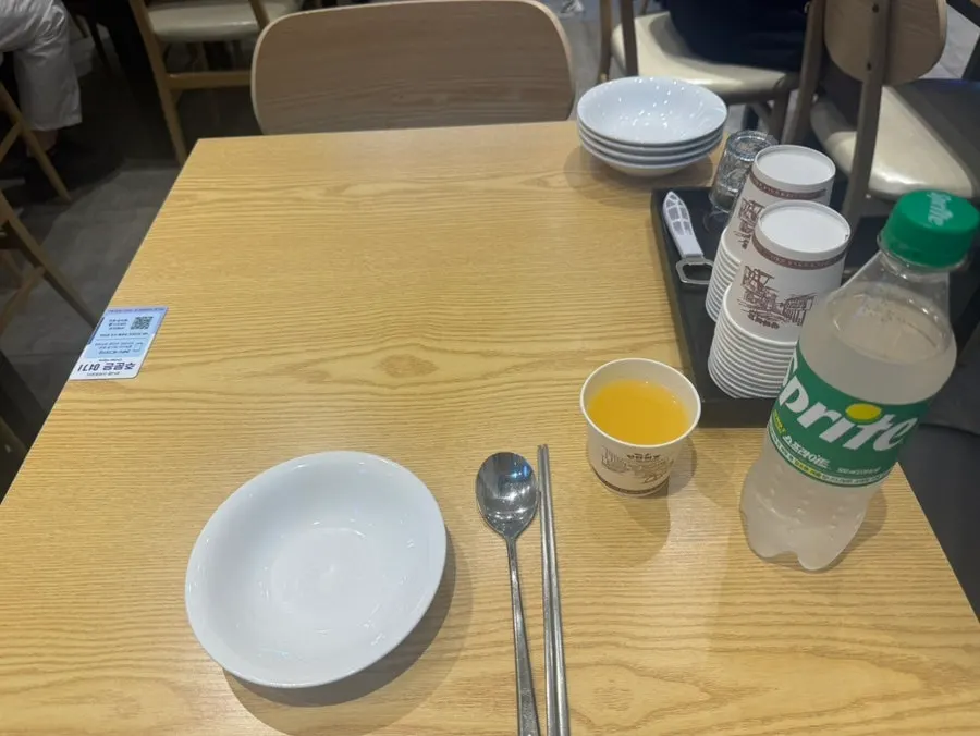 Basic table setting with chive salad and dried radish salad