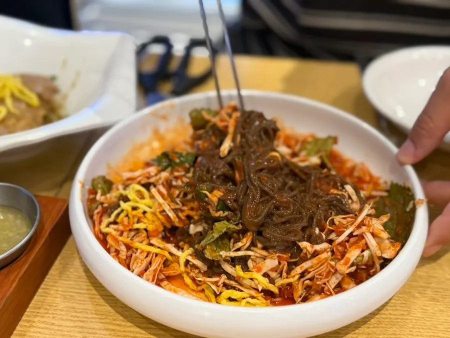 채소가 듬뿍 올라간 막국수