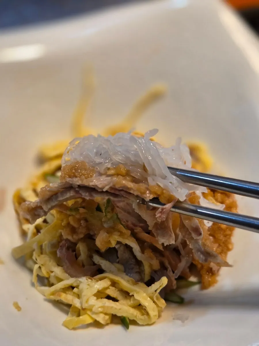 Close-up of the tangy seasoned cold jokbal salad