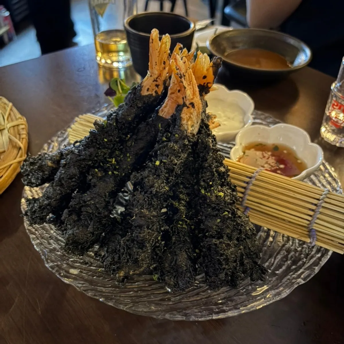 All-black looking volcano shrimp tempura