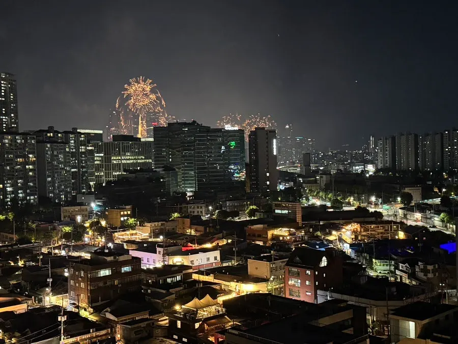 Ending the day with the fireworks festival seen from the rooftop