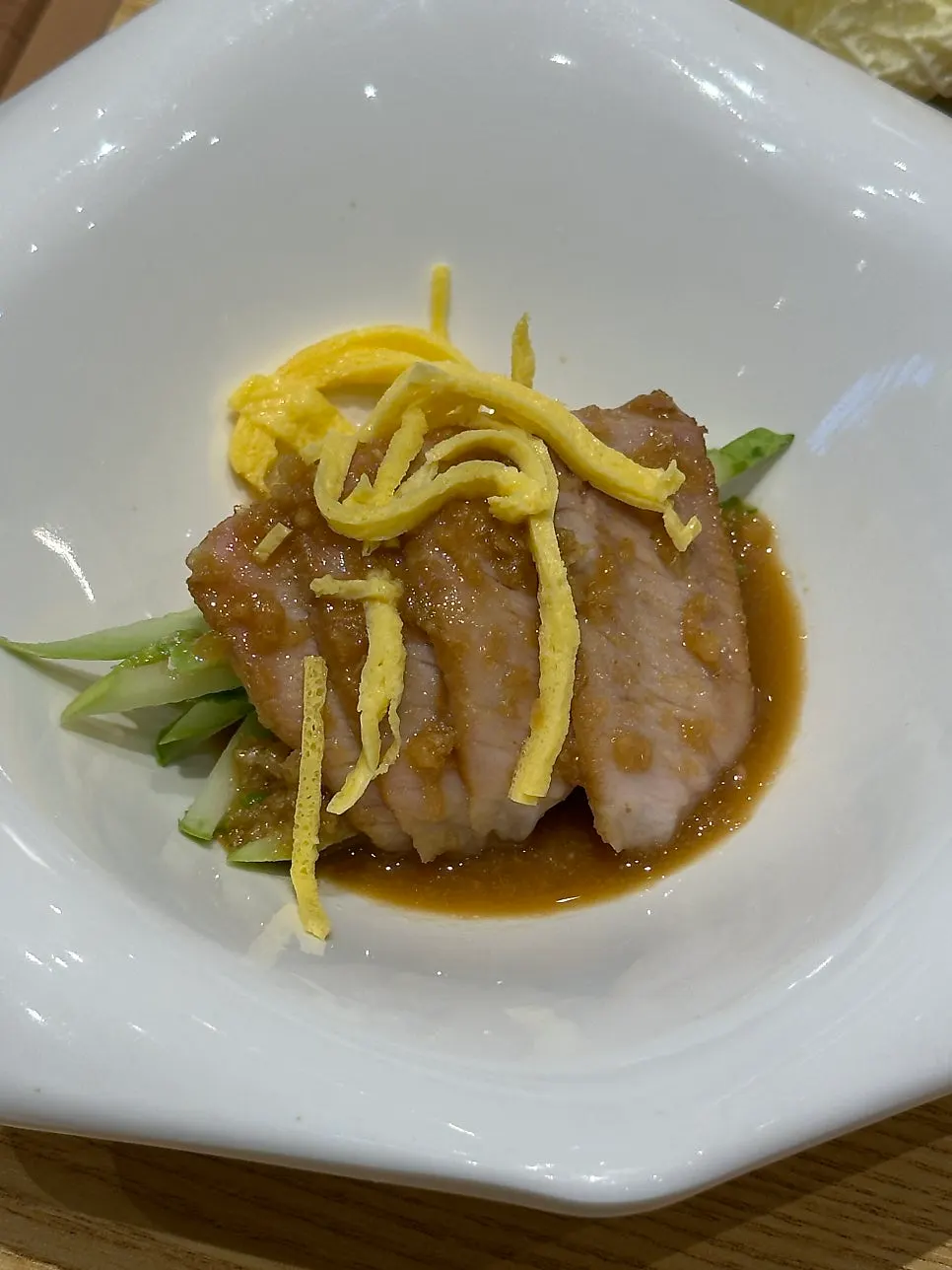Complimentary naengchae bossam with mustard sauce