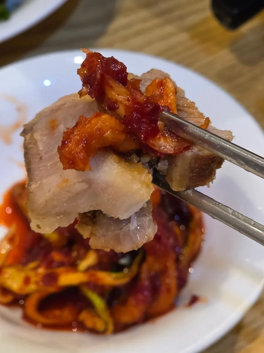 Close-up of bossam meat staying warm