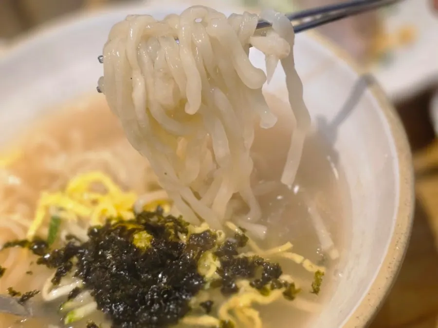 Strands of domestic fresh kalguksu noodles