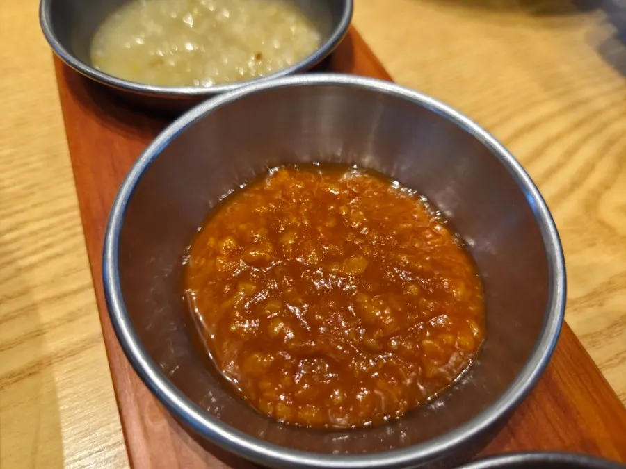 Garlic sauce served alongside the jokbal