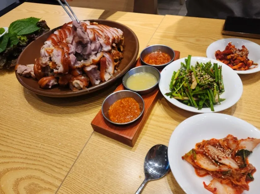Three sauces: ssamjang, garlic, and salted shrimp