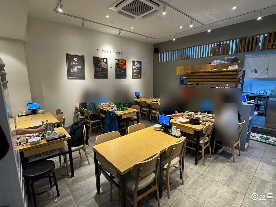 Clean dining hall inside Sindorim Sambaekga