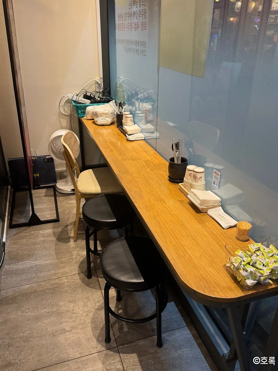 Bar seating at Sambaekga, ideal for solo diners