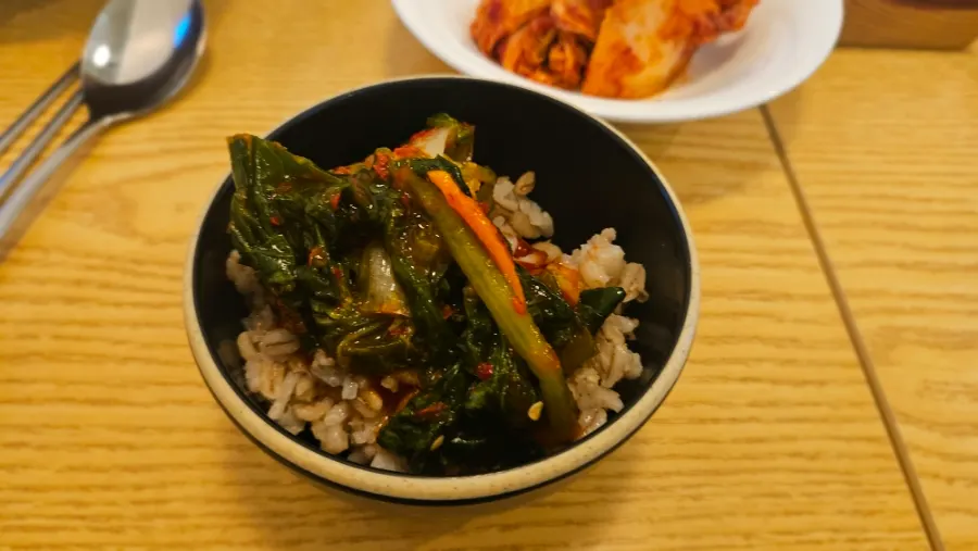 Barley rice mixed with gochujang and sesame oil