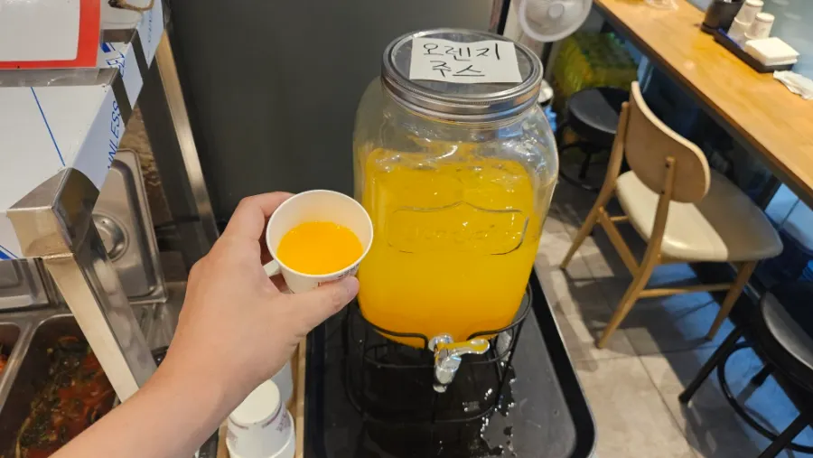 Orange juice prepared at the restaurant exit