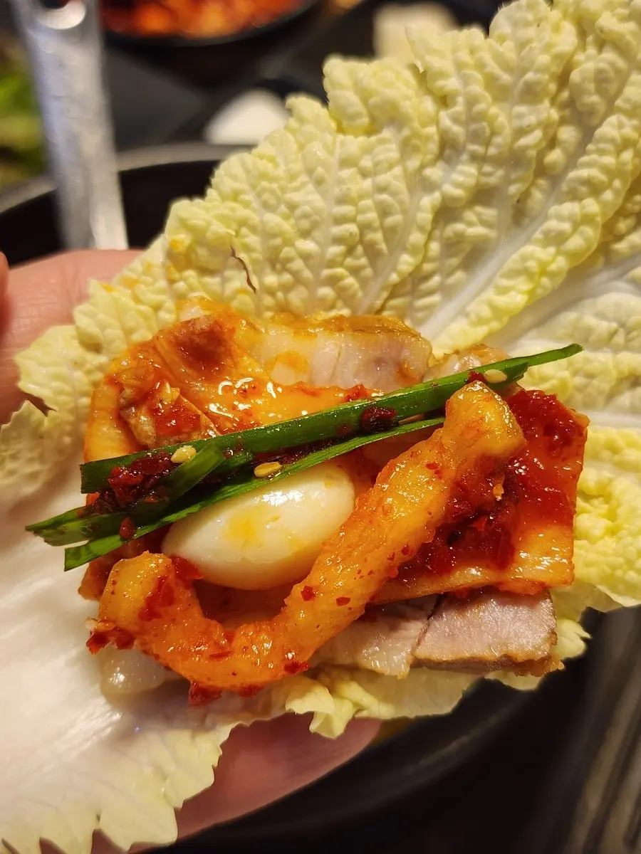 Cabbage wrap combo with bossam and radish kimchi
