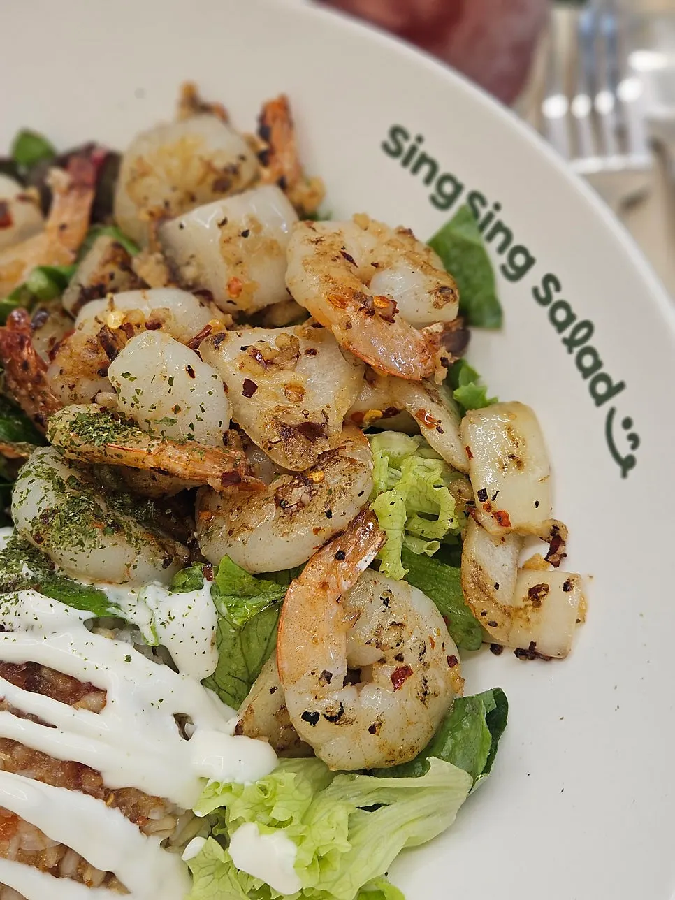 Close-up of shrimp in the garlic shrimp poke