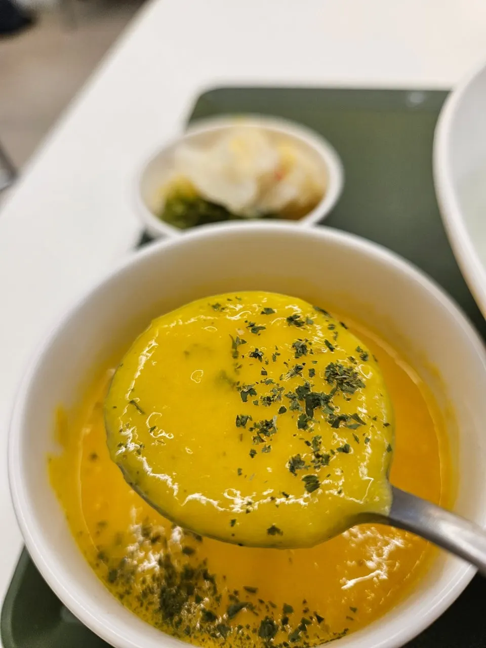 Pumpkin cream soup with a moderately loose consistency