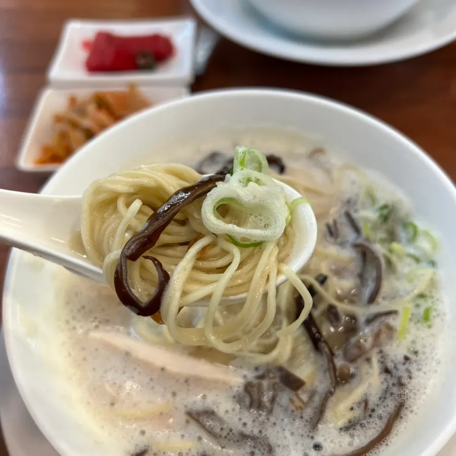 목이버섯과 파 토핑을 올린 라멘 면