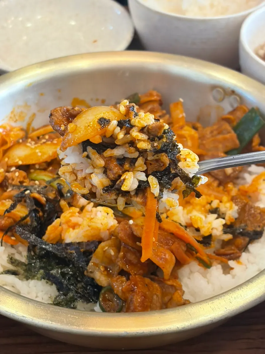 Spicy jeyuk bap with cheongyang chili peppers