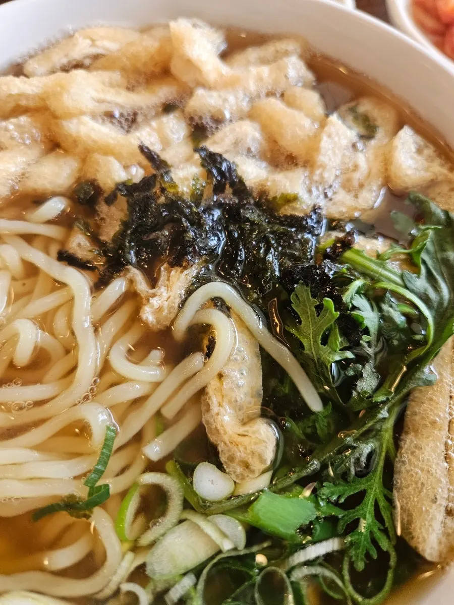 A bowl of udon with chewy noodles