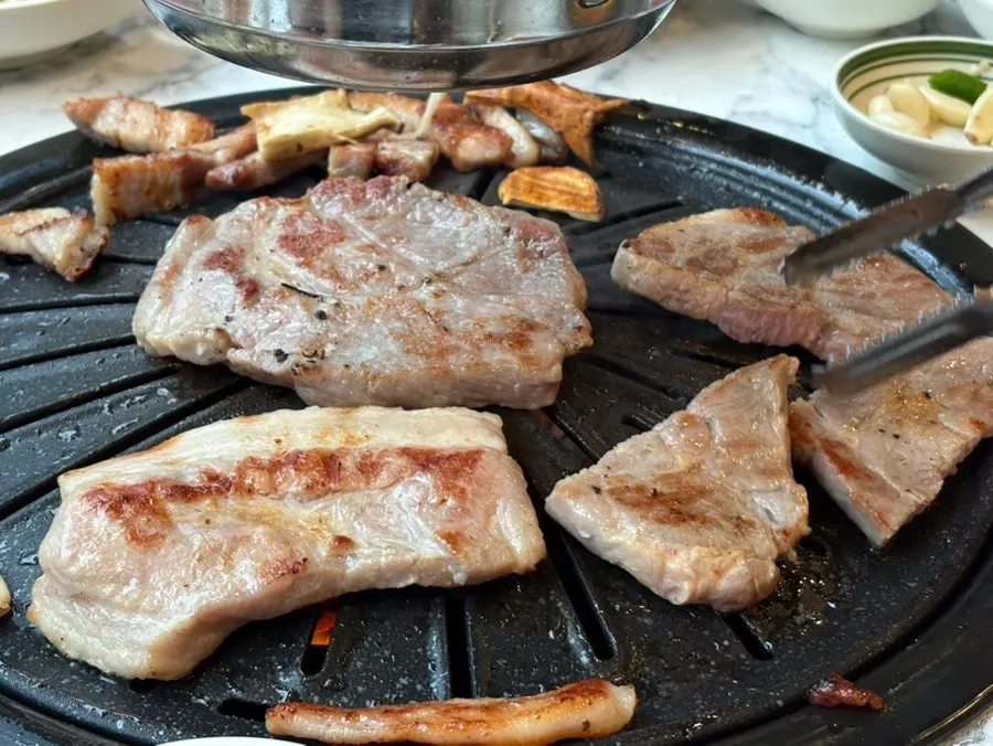 Grilled pork belly, pork jowl, and pork neck