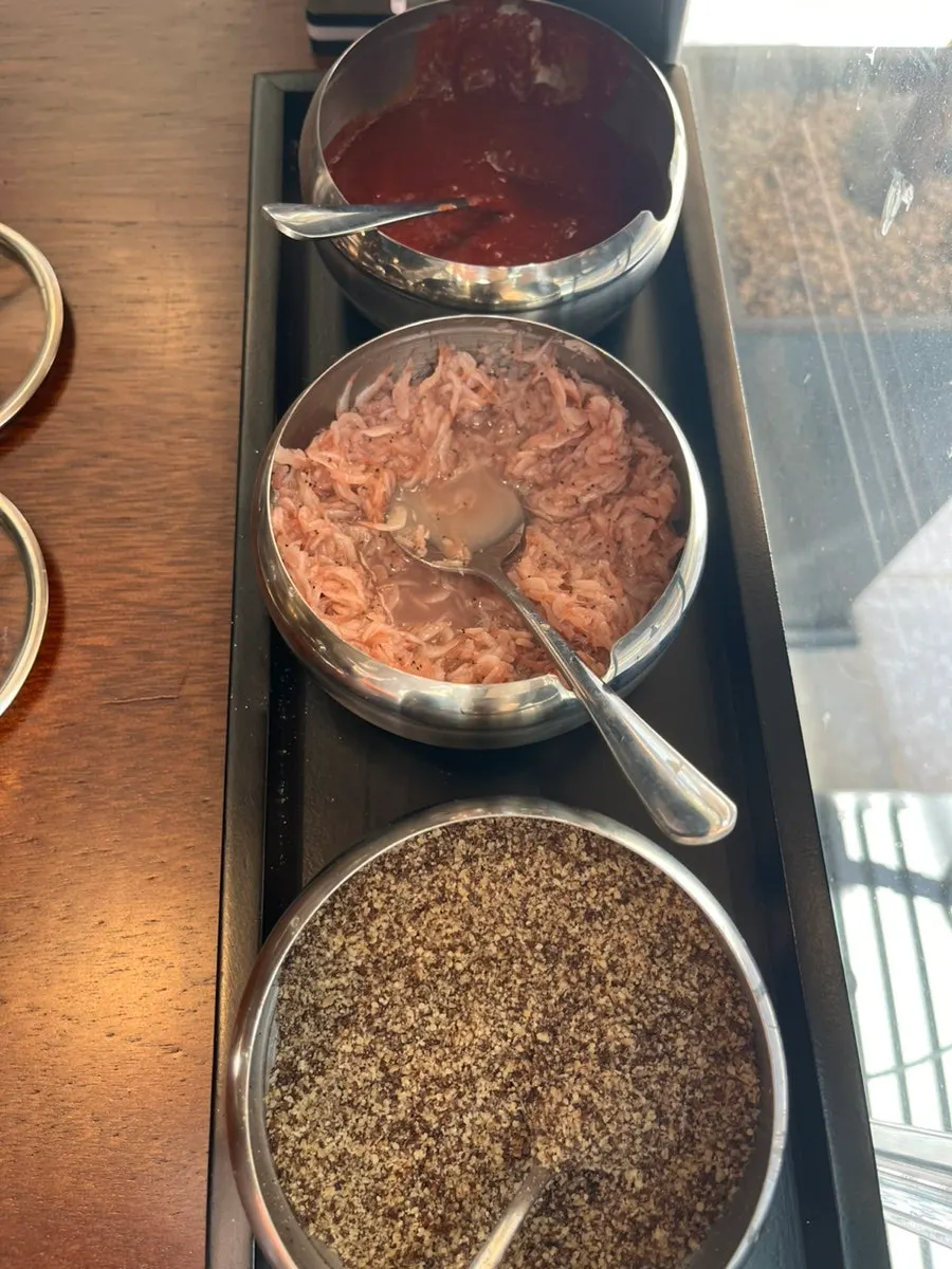 Dadaegi chili paste, salted shrimp, and perilla powder set on the table