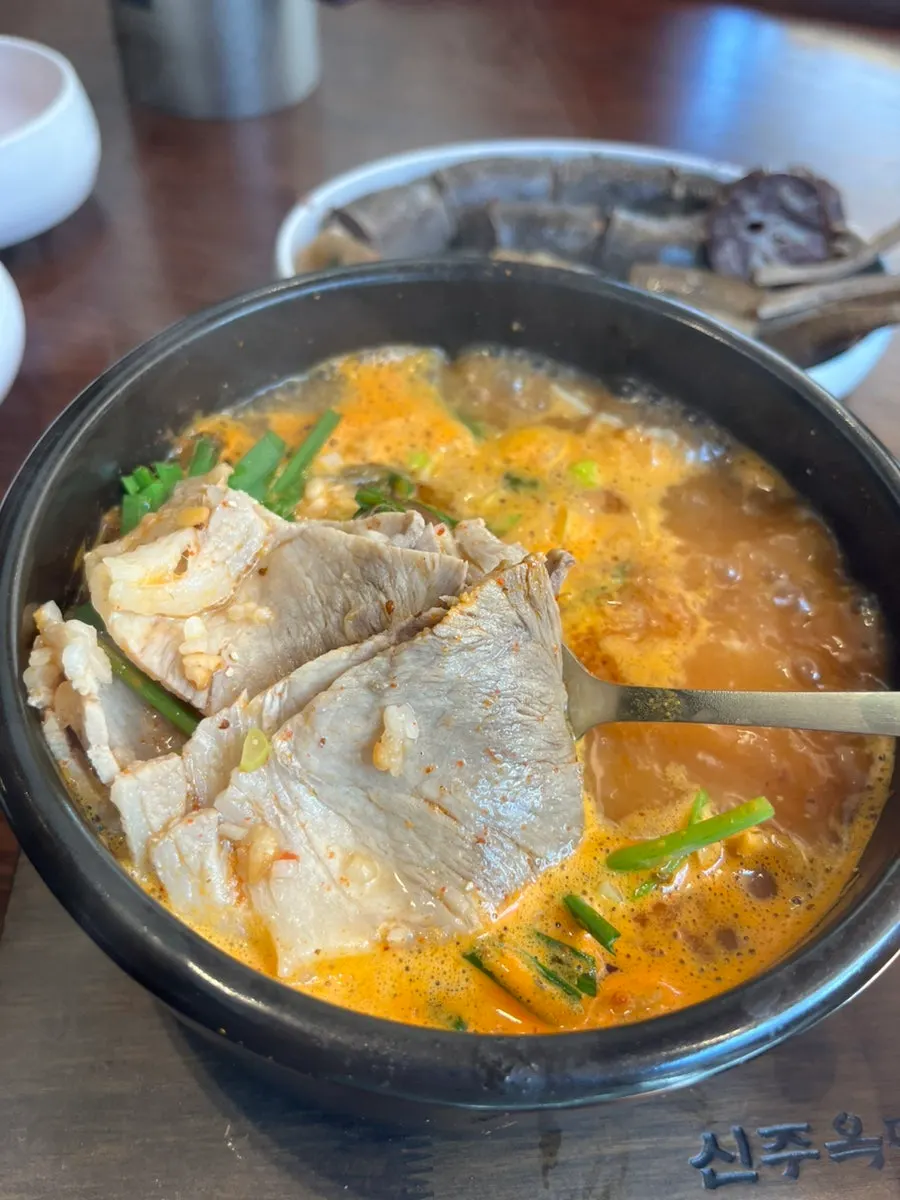 Sundae dipped in gukbap broth