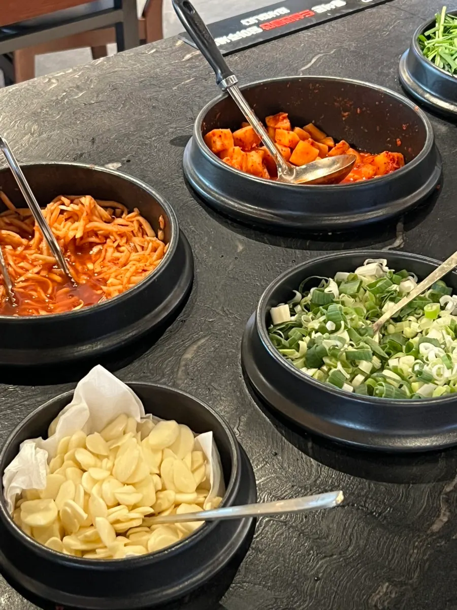 Self-serve bar in the middle of the dining hall