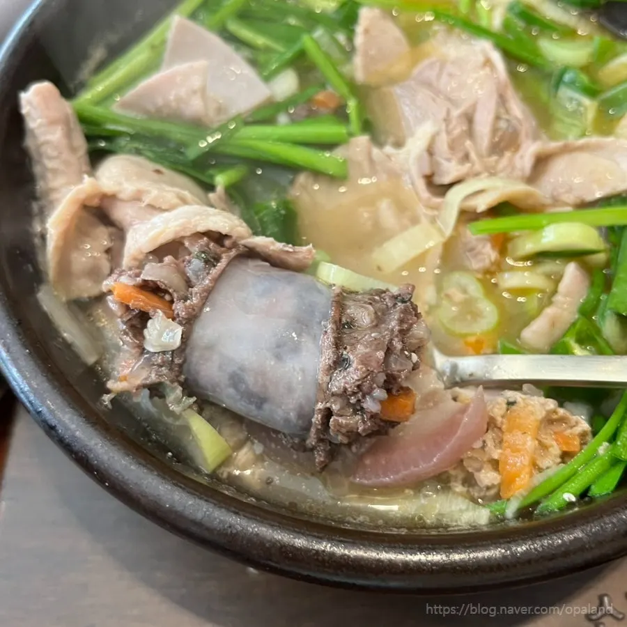 Broth of myeongin sundaeguk with sundae and meat