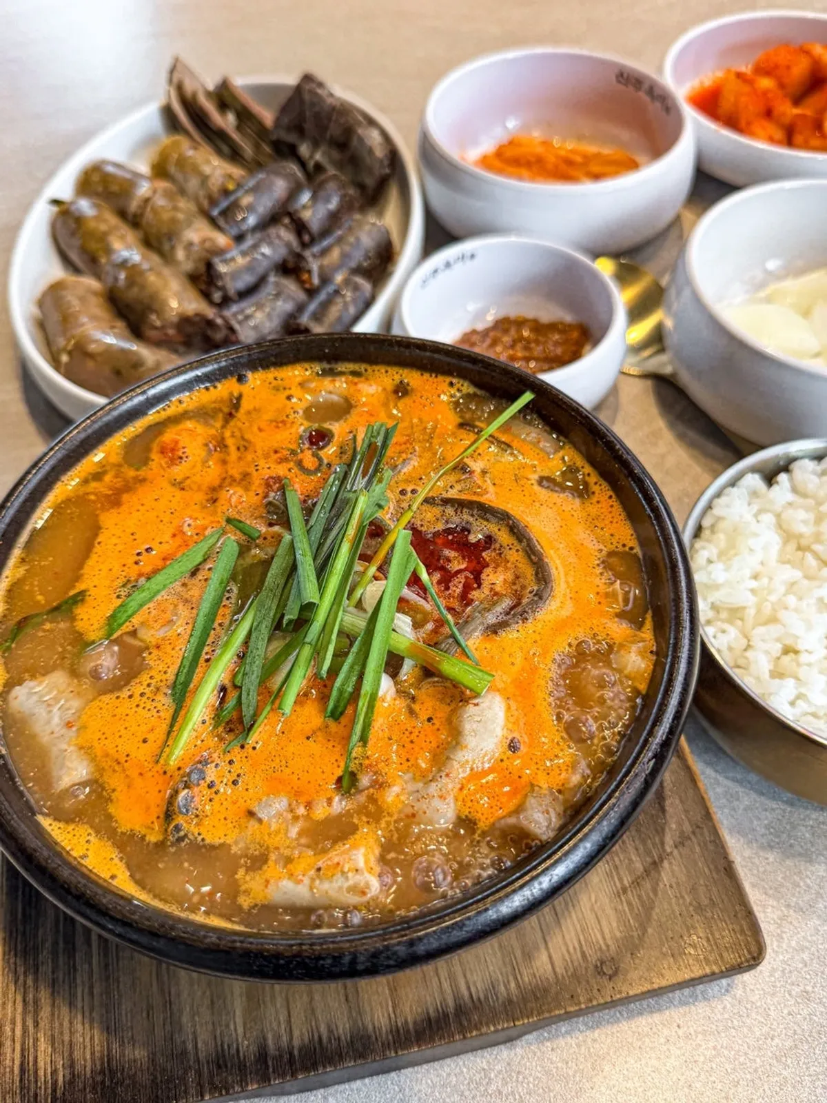 A bowl of special spicy fern sundae-guk
