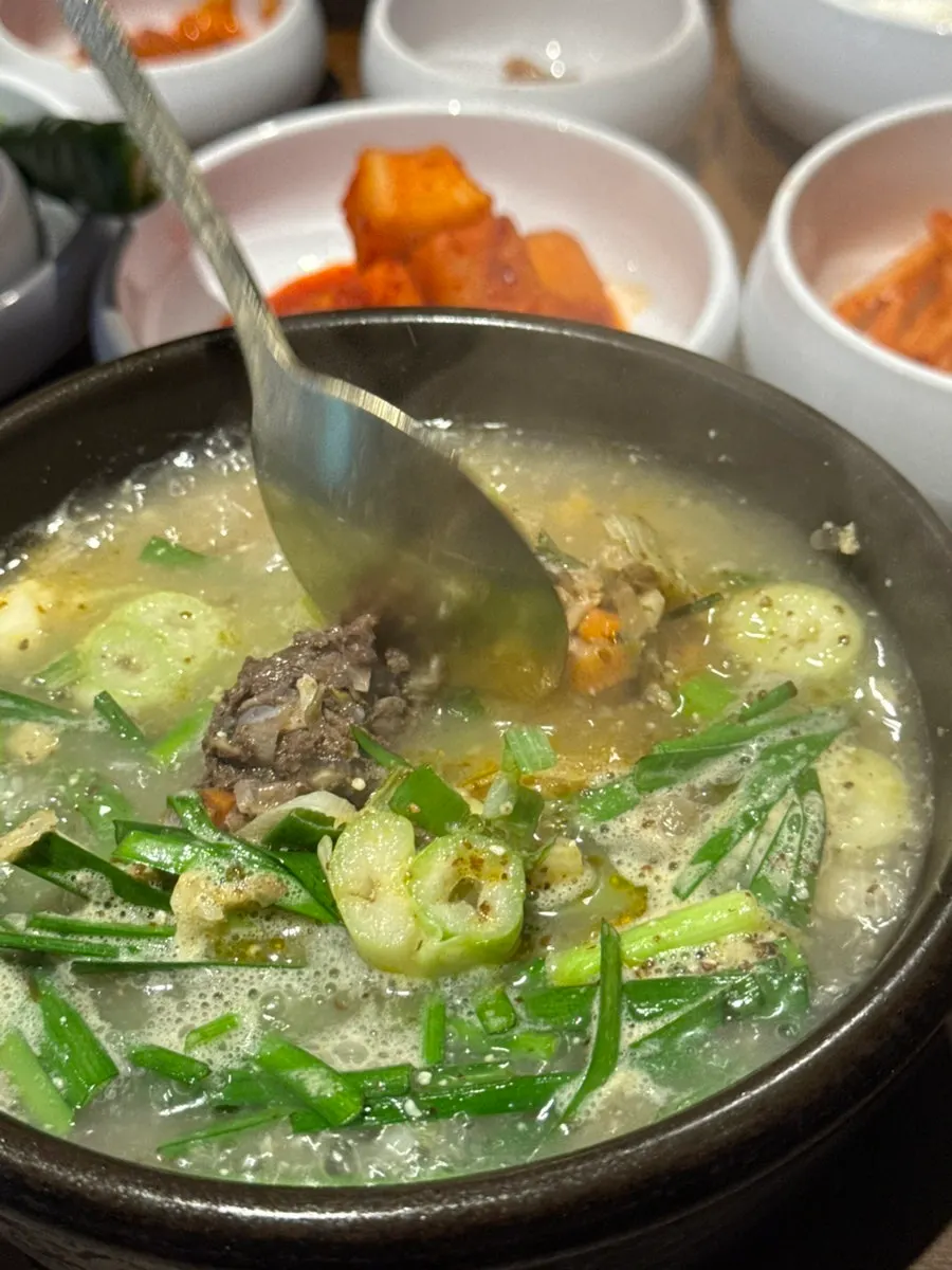 Sundaeguk served hot and bubbling in a stone bowl
