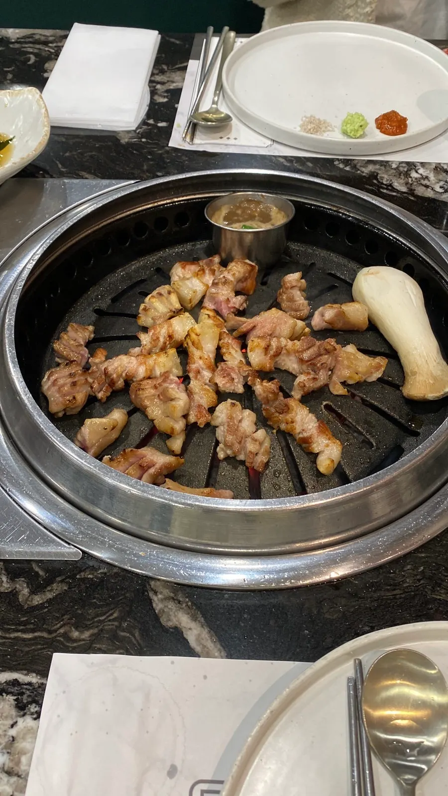 주문한 제주 흑돼지 오겹살 상차림
