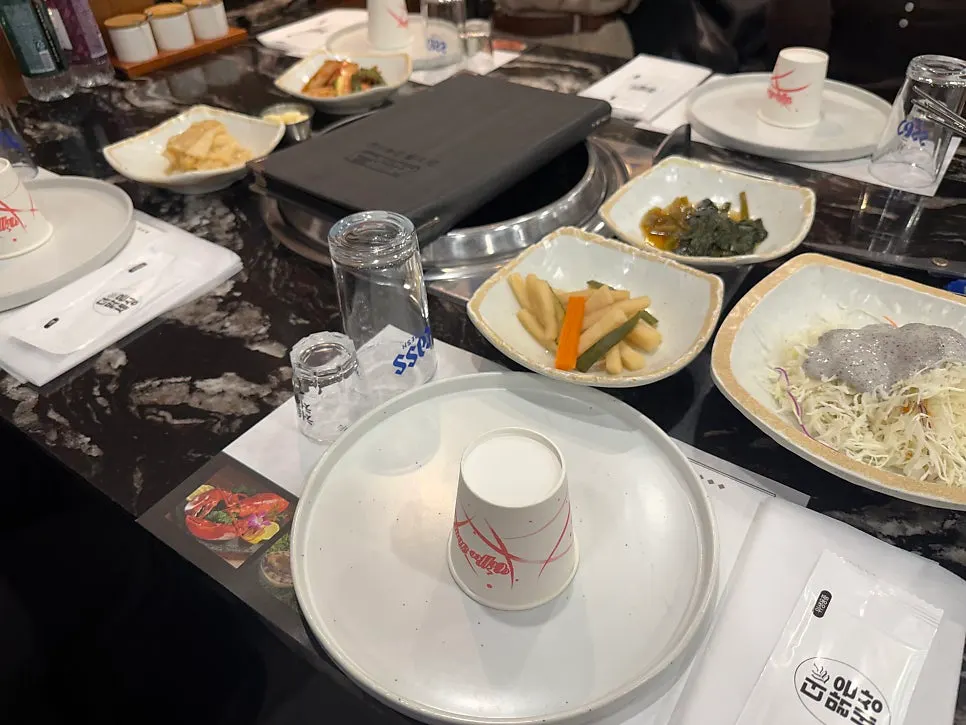 Large individual plates set with basic side dishes