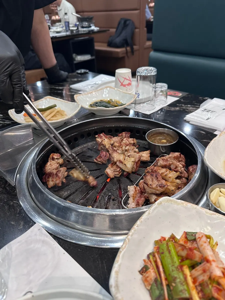 A piece of black pork grilled by staff