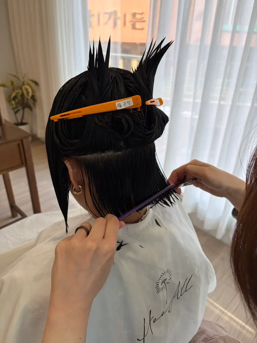 Photo of a bob haircut treatment in progress