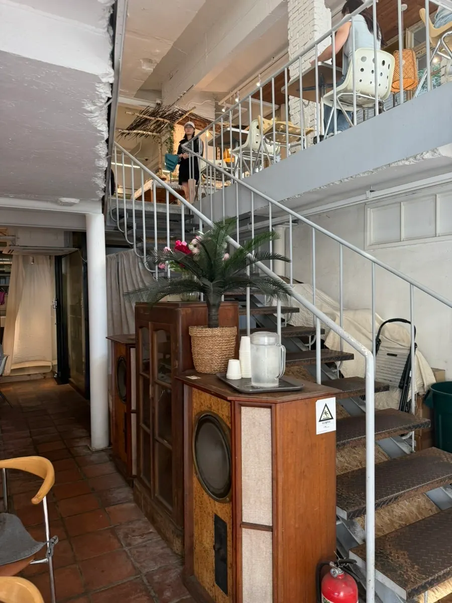 Interior decor and lighting details at Something About Coffee