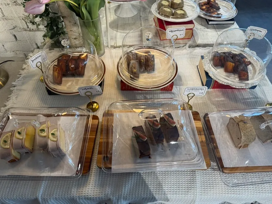 Dessert case with financiers and scones