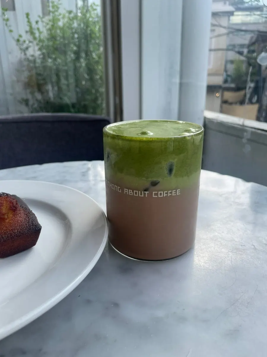 Choco latte topped with rich matcha cream