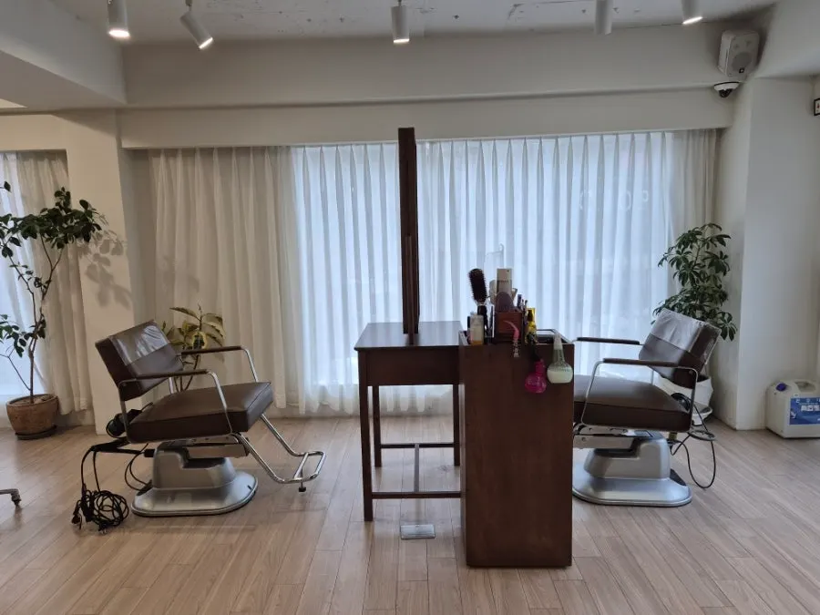 Hair salon interior with soft lighting