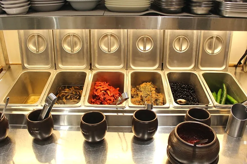 Complimentary kimchi in a jar