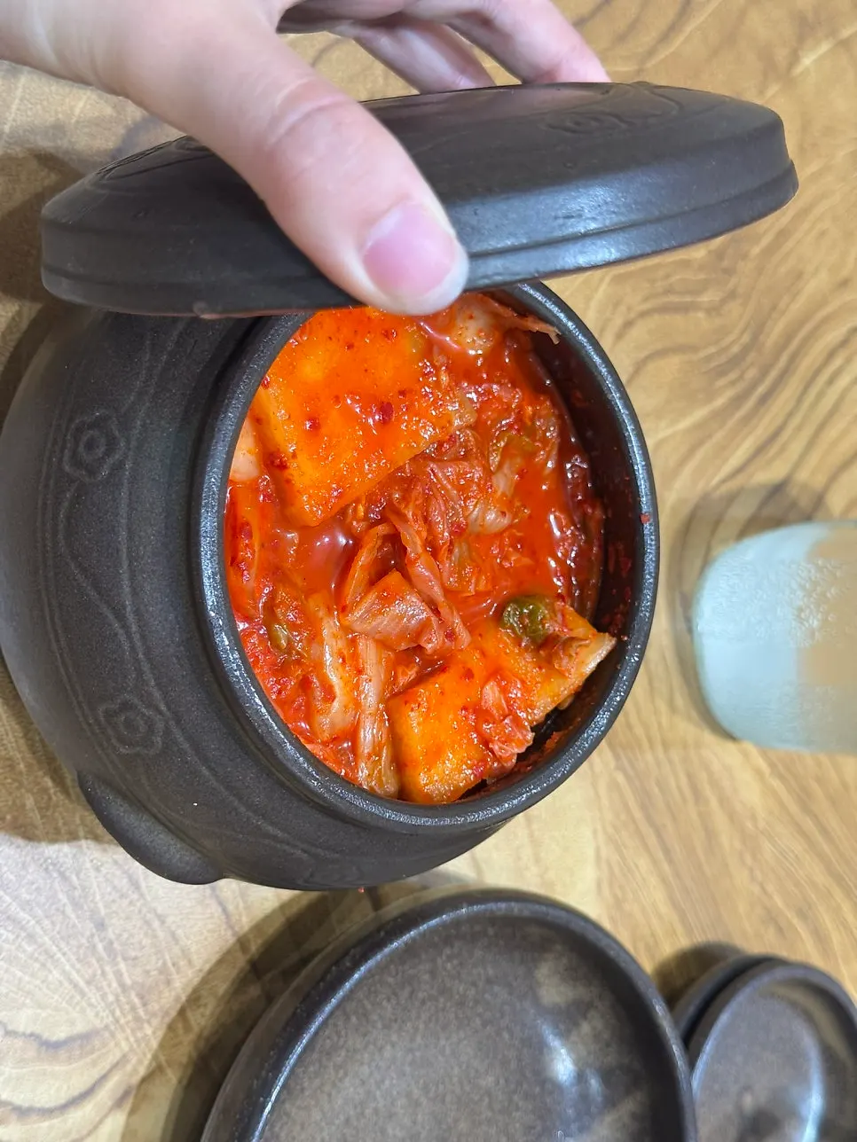 Crunchy, spicy kimchi at the gomtang restaurant