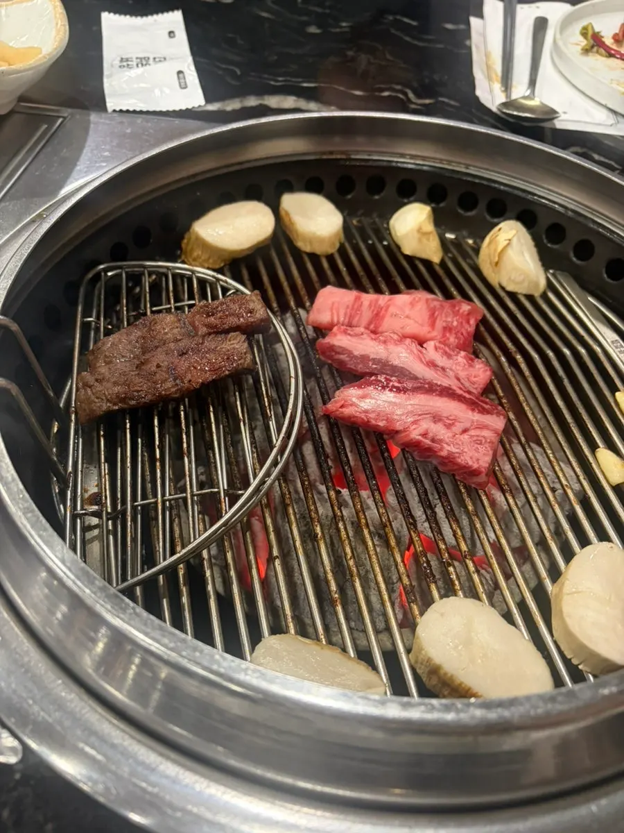 Hanwoo flat iron steak on the charcoal grill