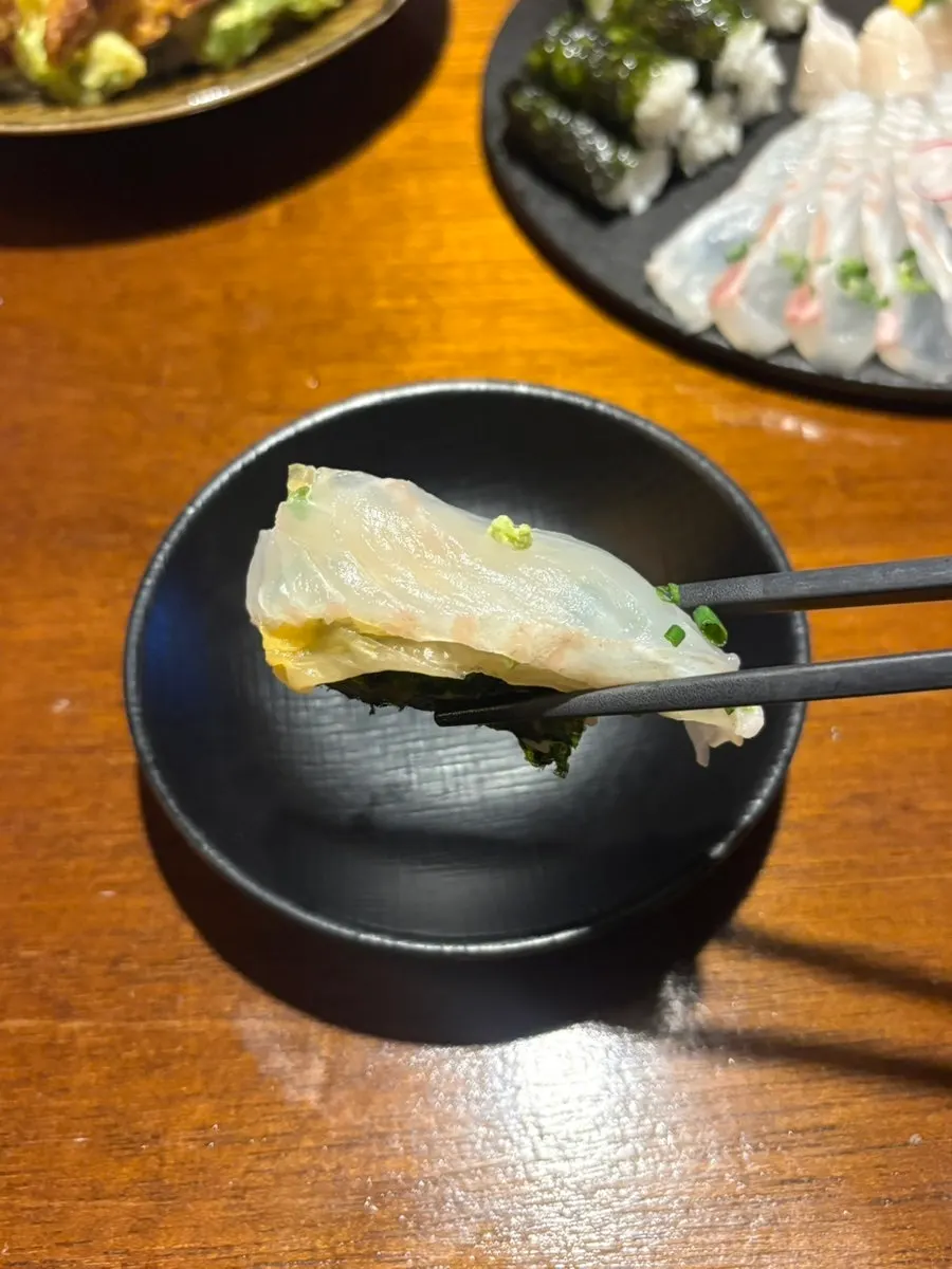 Gimbap combined with flounder, aged kimchi and Maldon salt