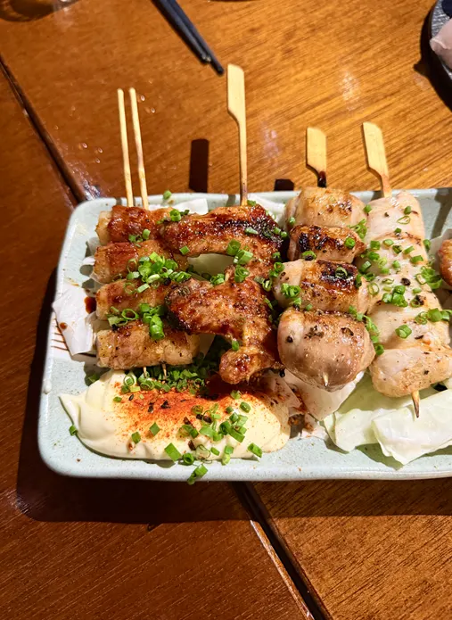 Yakitori plate served with mayonnaise